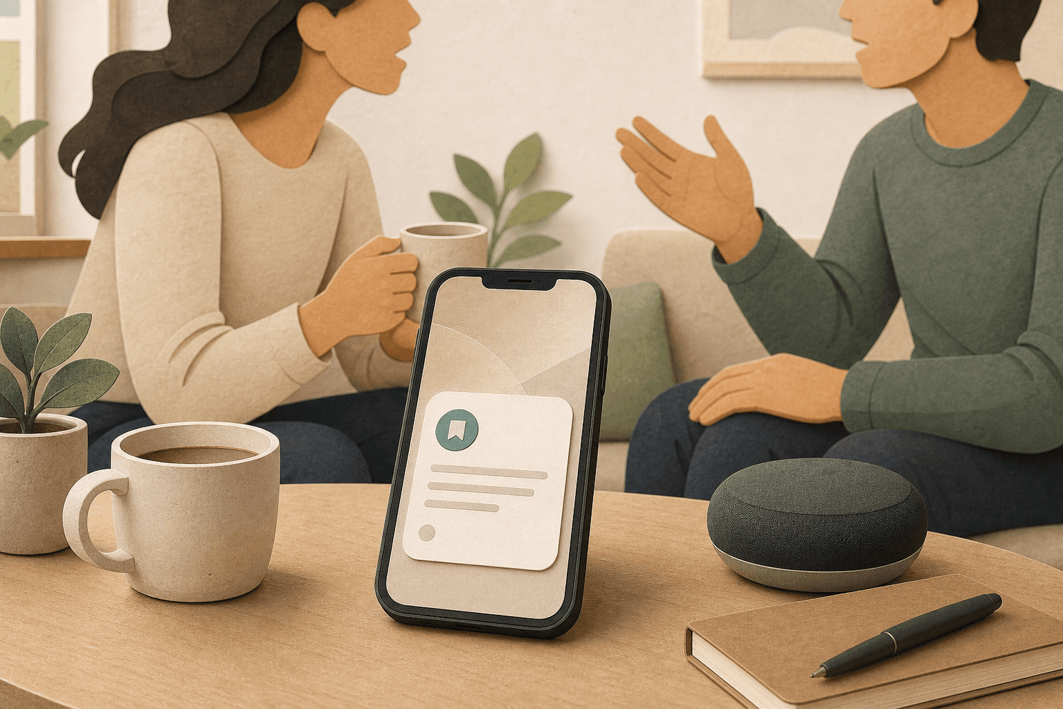 Second SideThread session guide with a phone near podcast, lecture, and dinner conversation moments.
